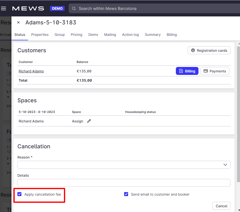 What's the difference between Cancellation fee and Canceled cost?