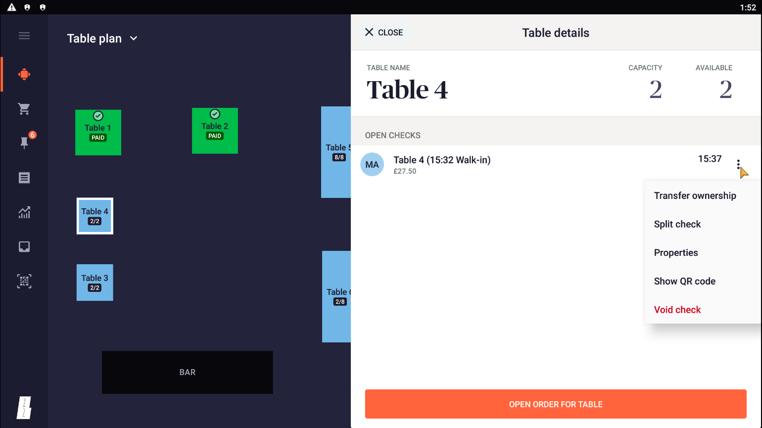 Managing table orders in Mews POS