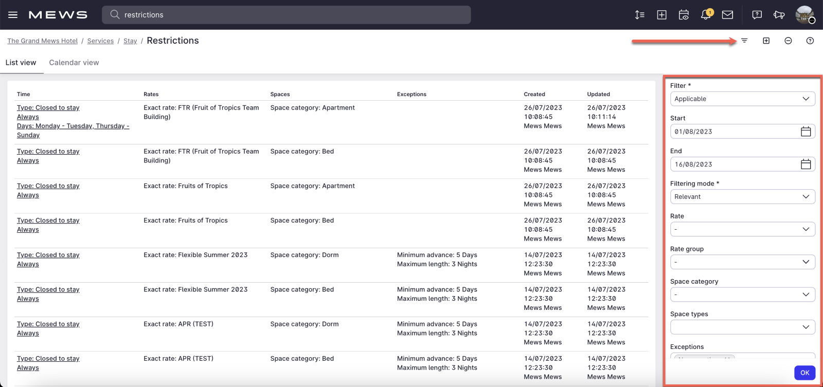 How to edit and delete restrictions in Mews Operations