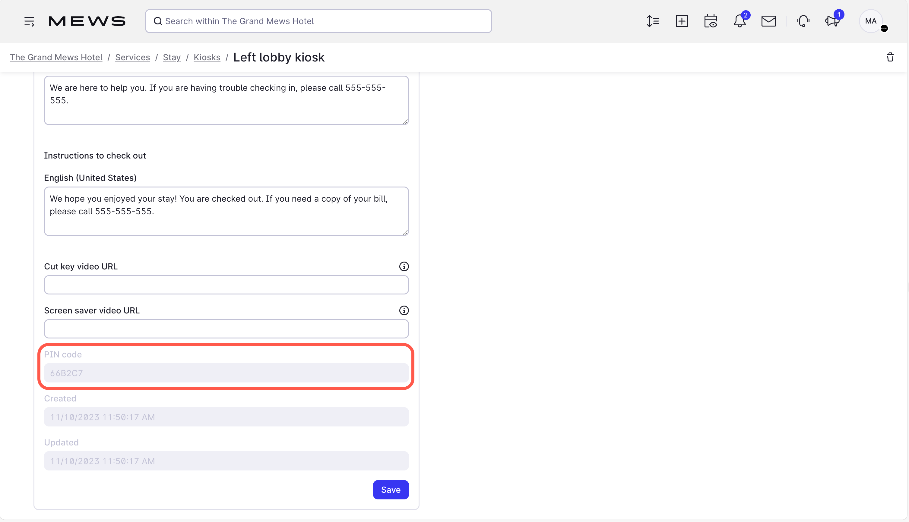 How to find your Mews Kiosk PIN