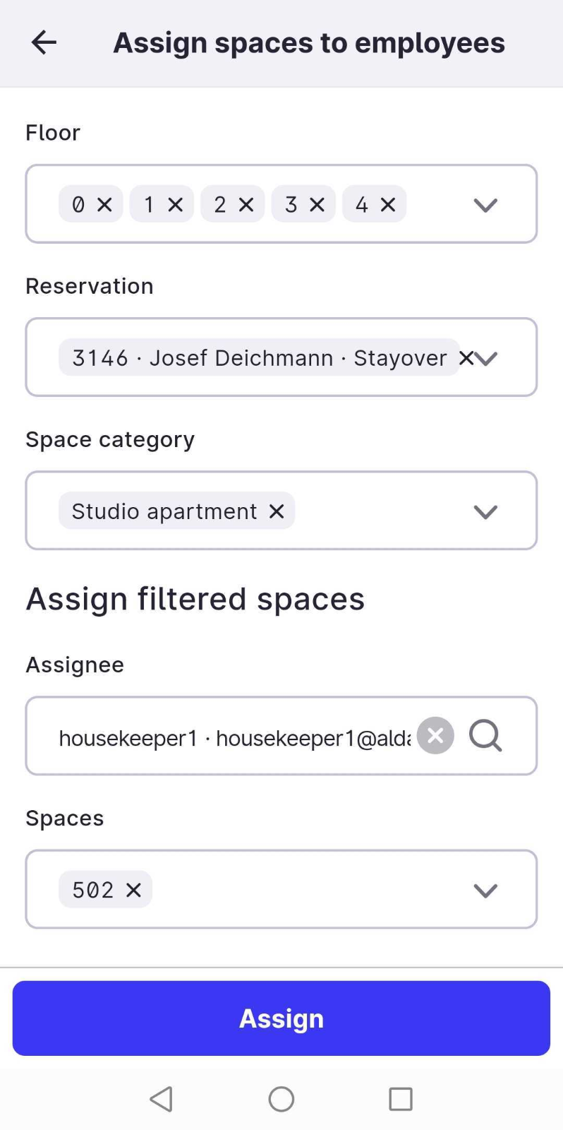 How to assign spaces to employees for housekeeping using the Mews app