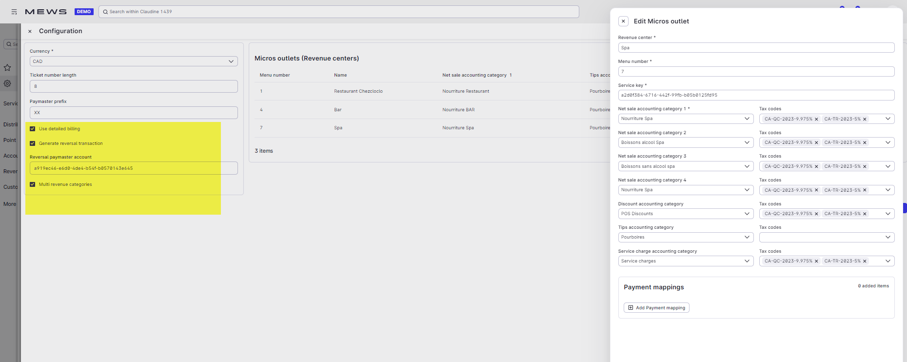 Detailed billing with Multi-revenue categories and inversion