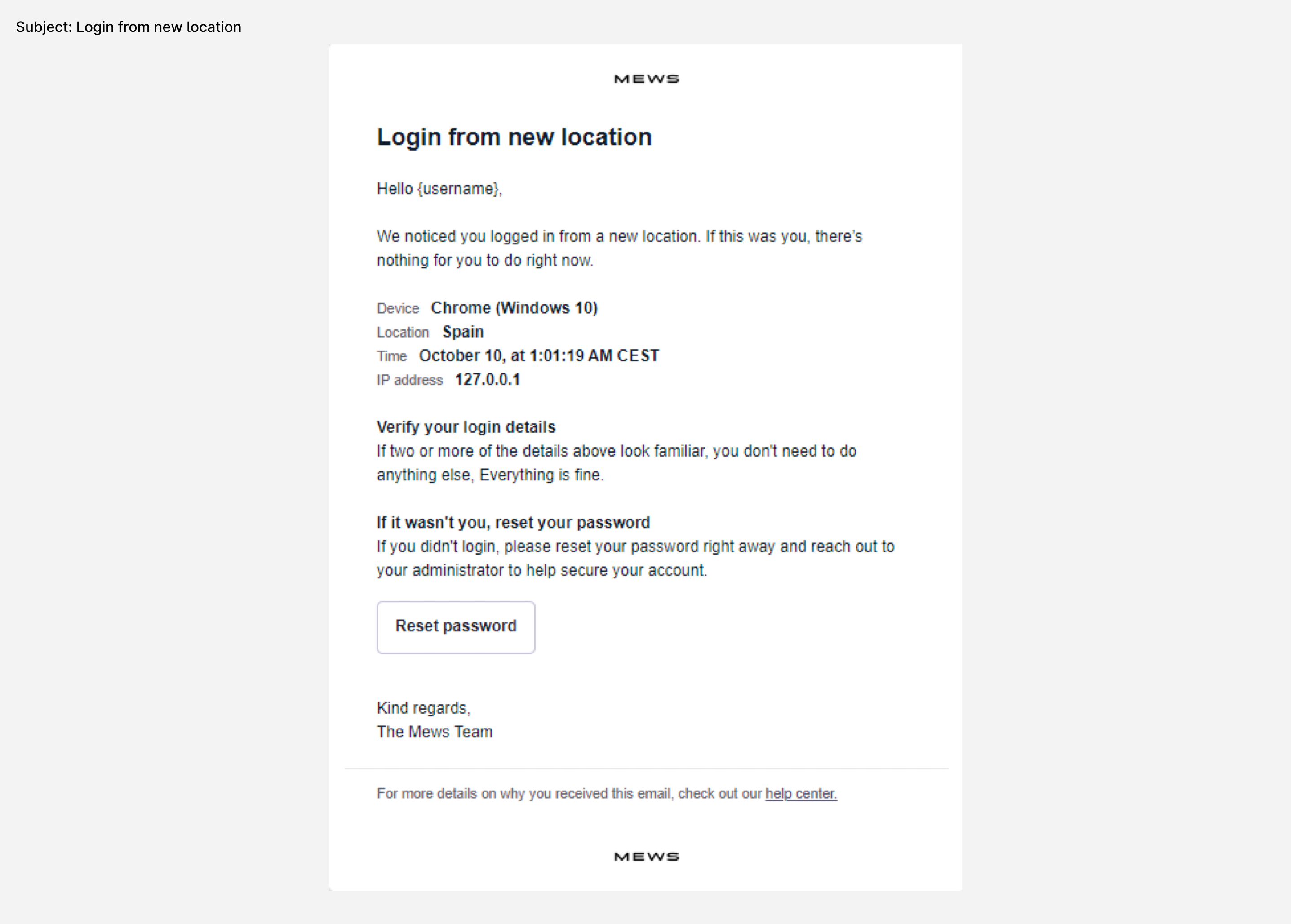 Why did I receive the email “Login from new location”?