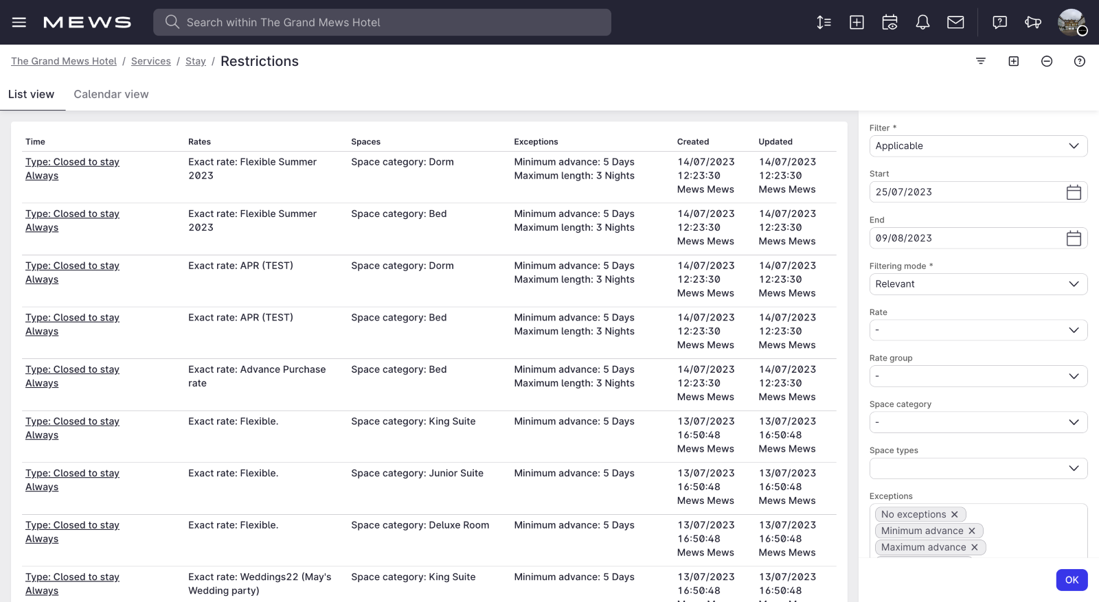 How to edit and delete restrictions in Mews Operations