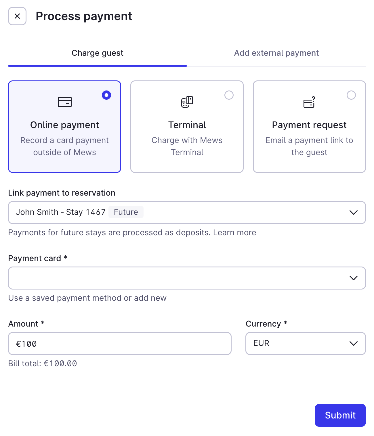 How to send a payment request by email in Mews Operations