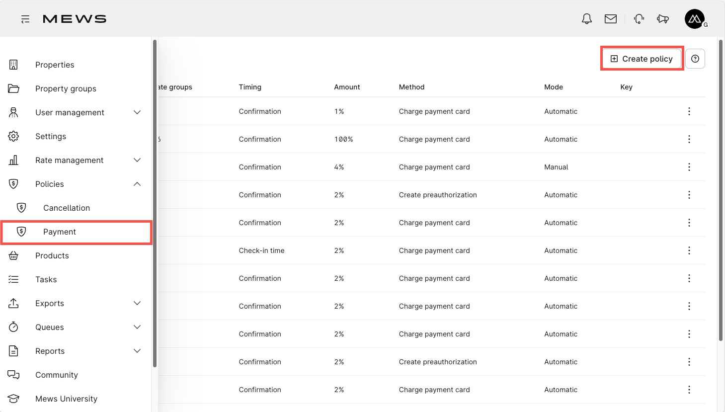 Create payment policy highlight