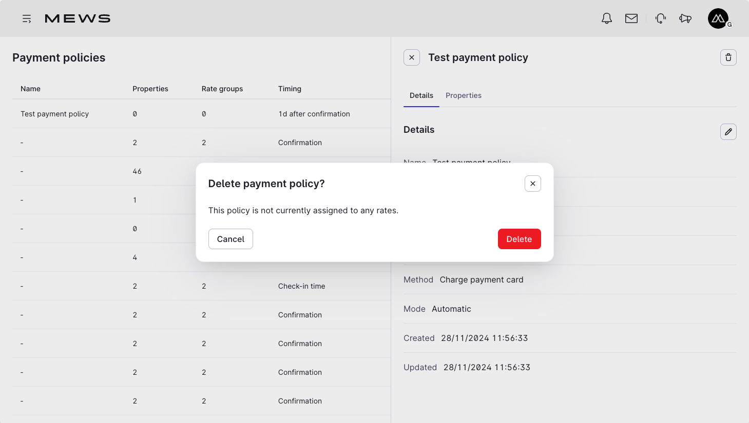 delete payment policy mmp