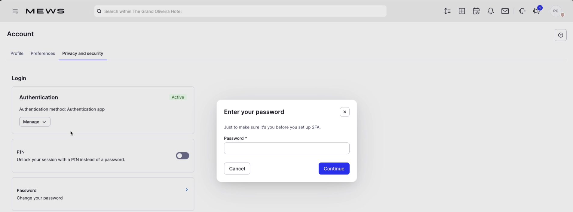 Enter your password popup