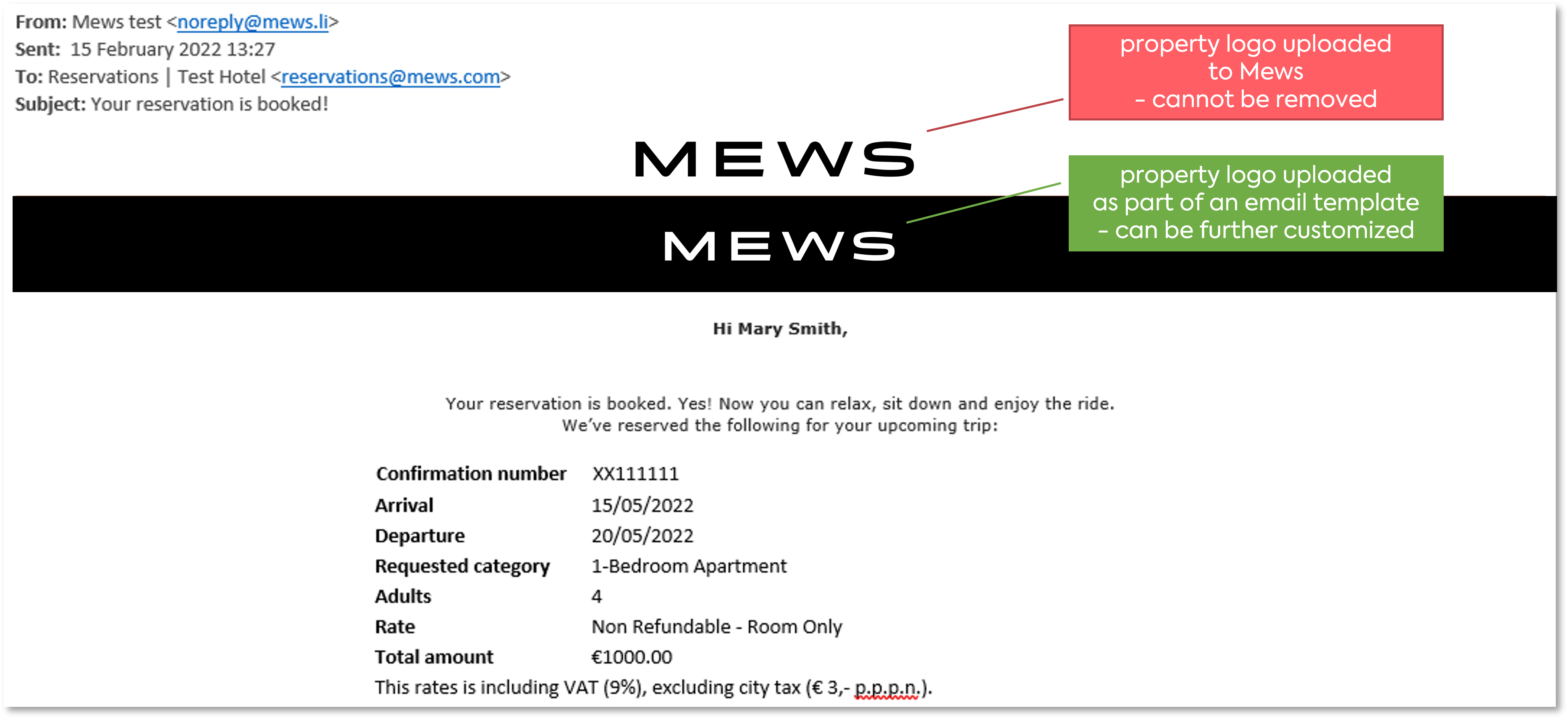 Example of duplicate logos in a reservation confirmation email