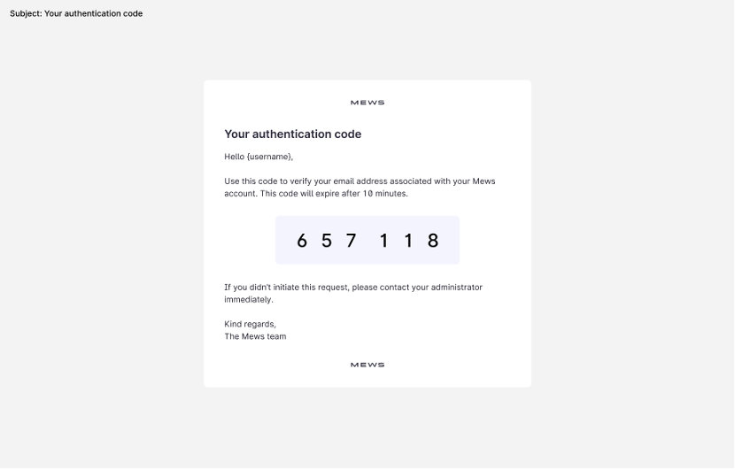 Your authentication code email
