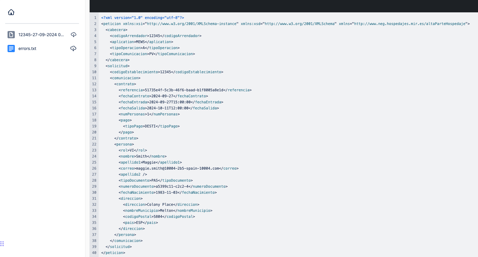 customer profiles hospedajes - error file example