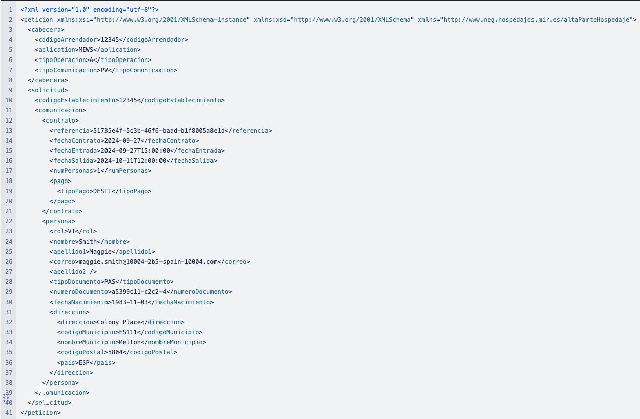 successful report generation example - customer profile hospedajes police report