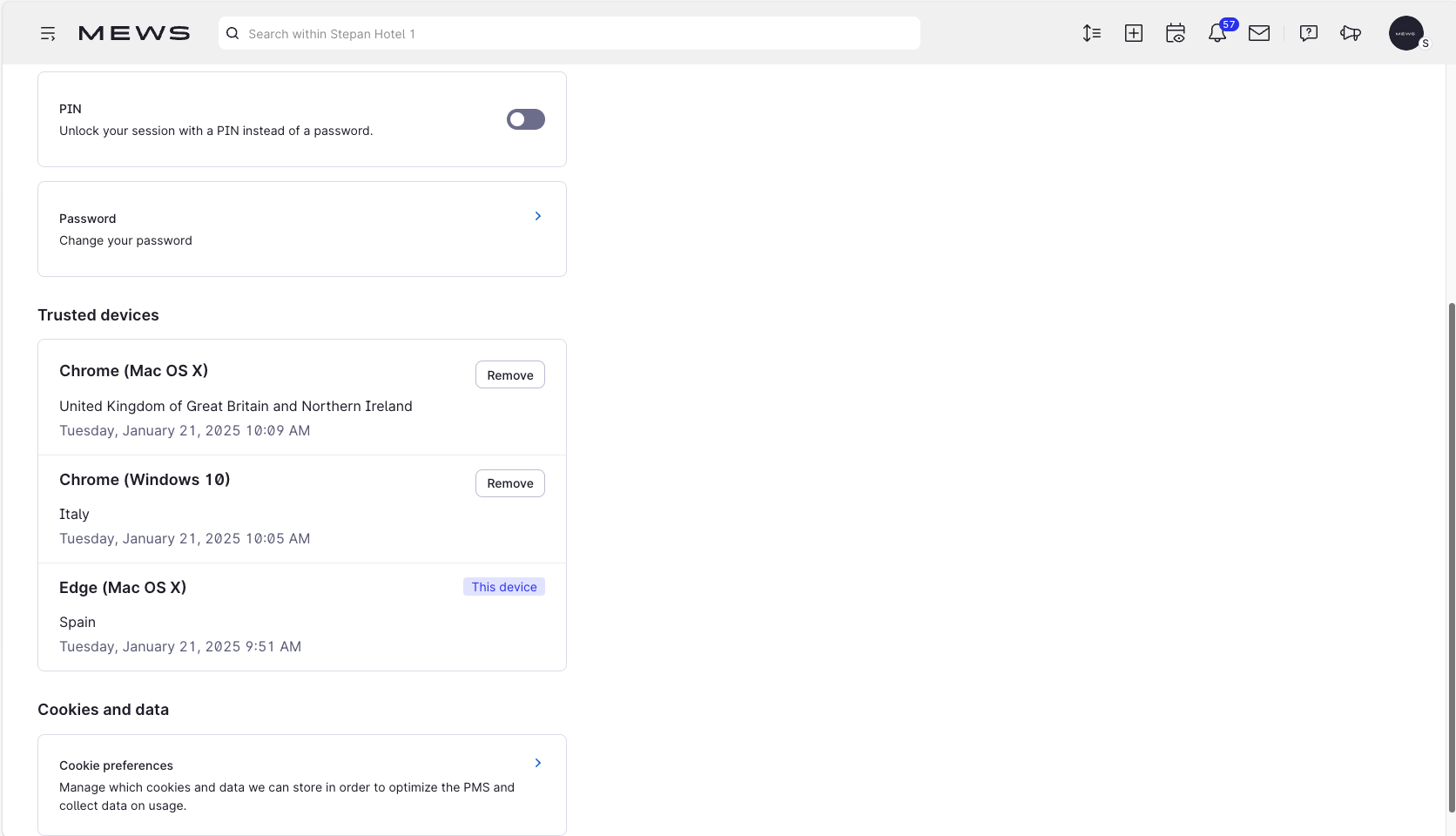 Trusted devices list