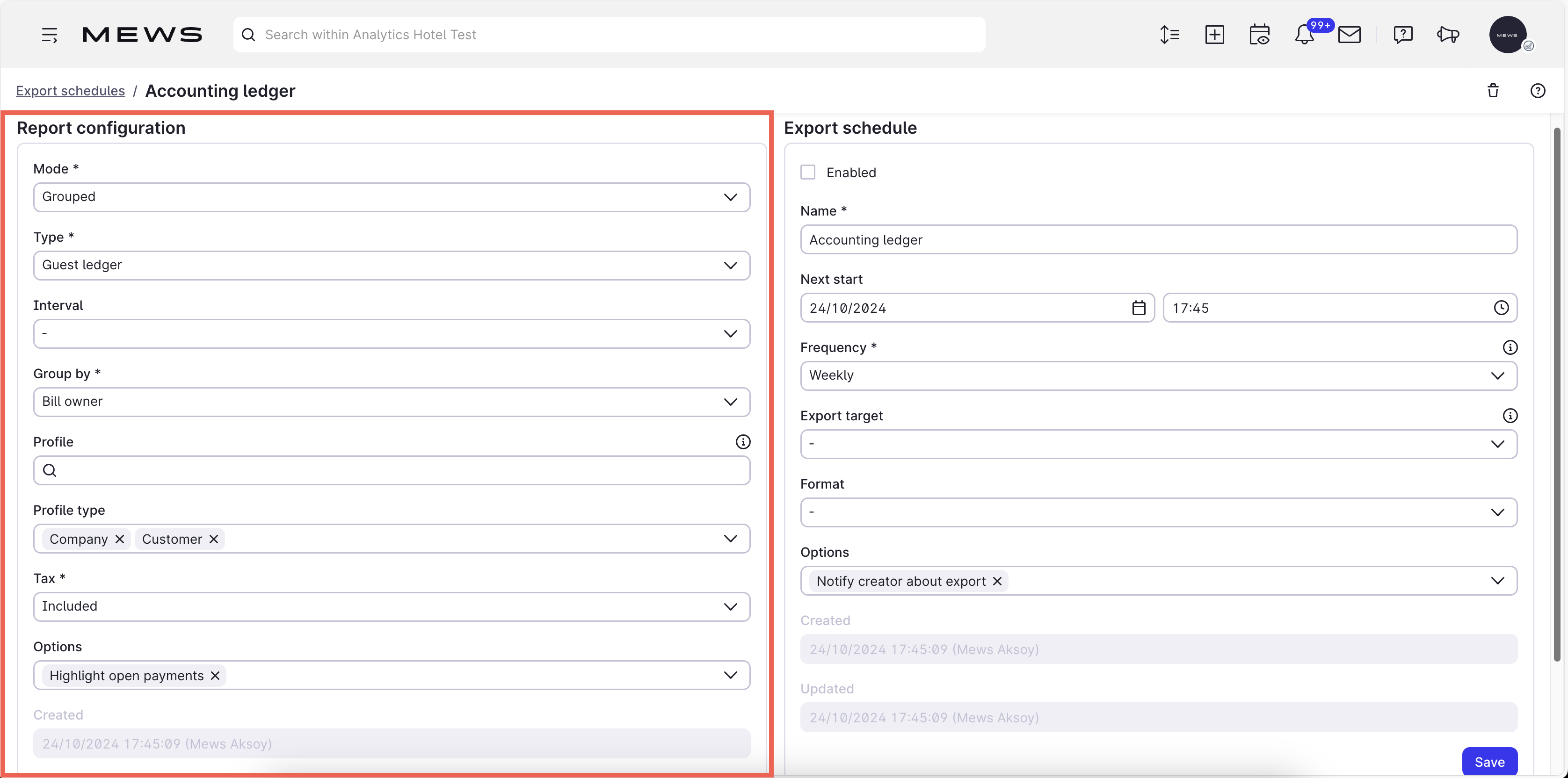 How to schedule report exports in Mews Operations