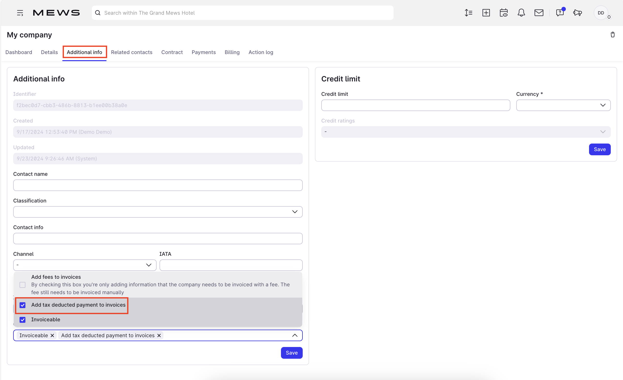 Additional info section in the company profile view