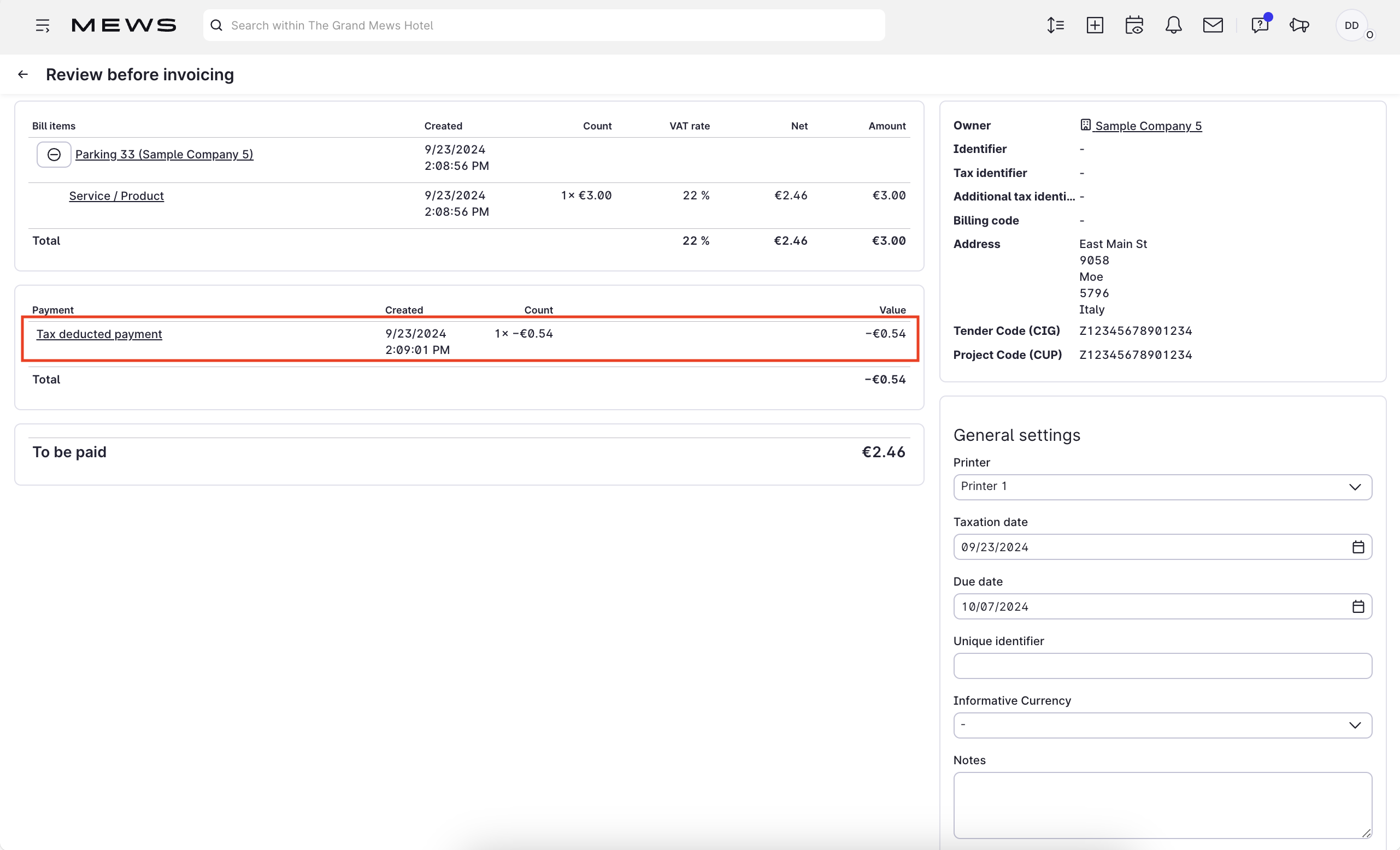 Review before invoicing view