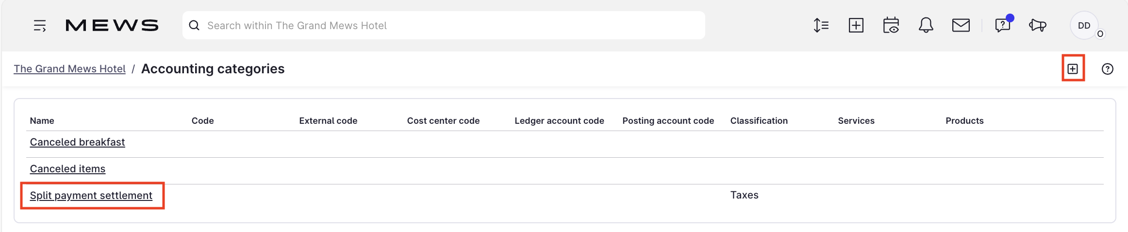 Accounting category added in property settings