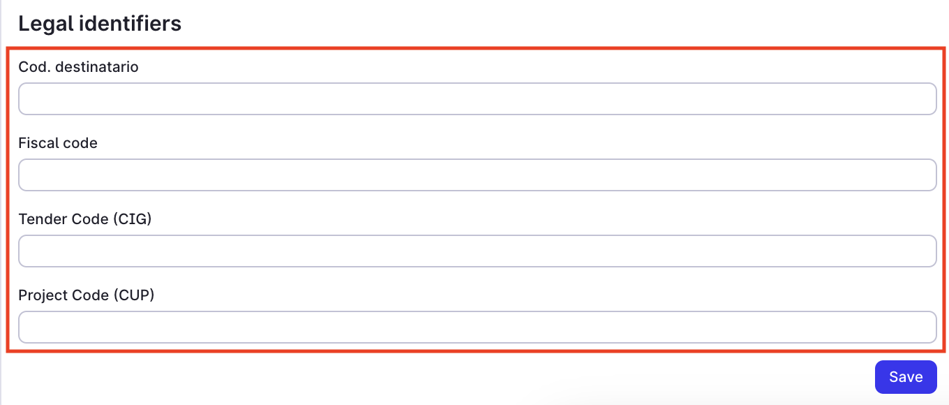 Legal details section in company profile view
