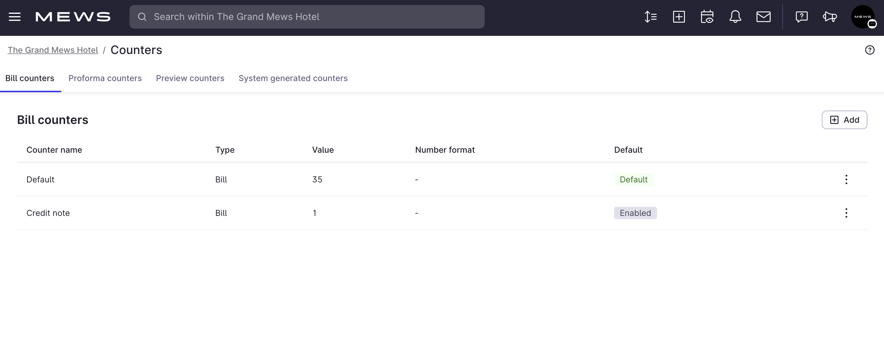 How to set bill and invoice numbering with counters in Mews Operations