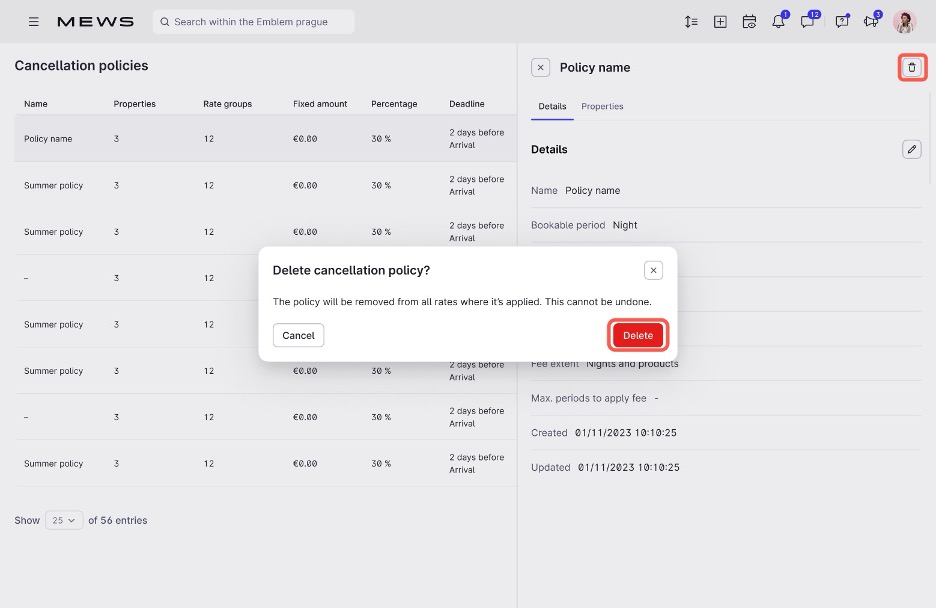 Delete cancellation policy