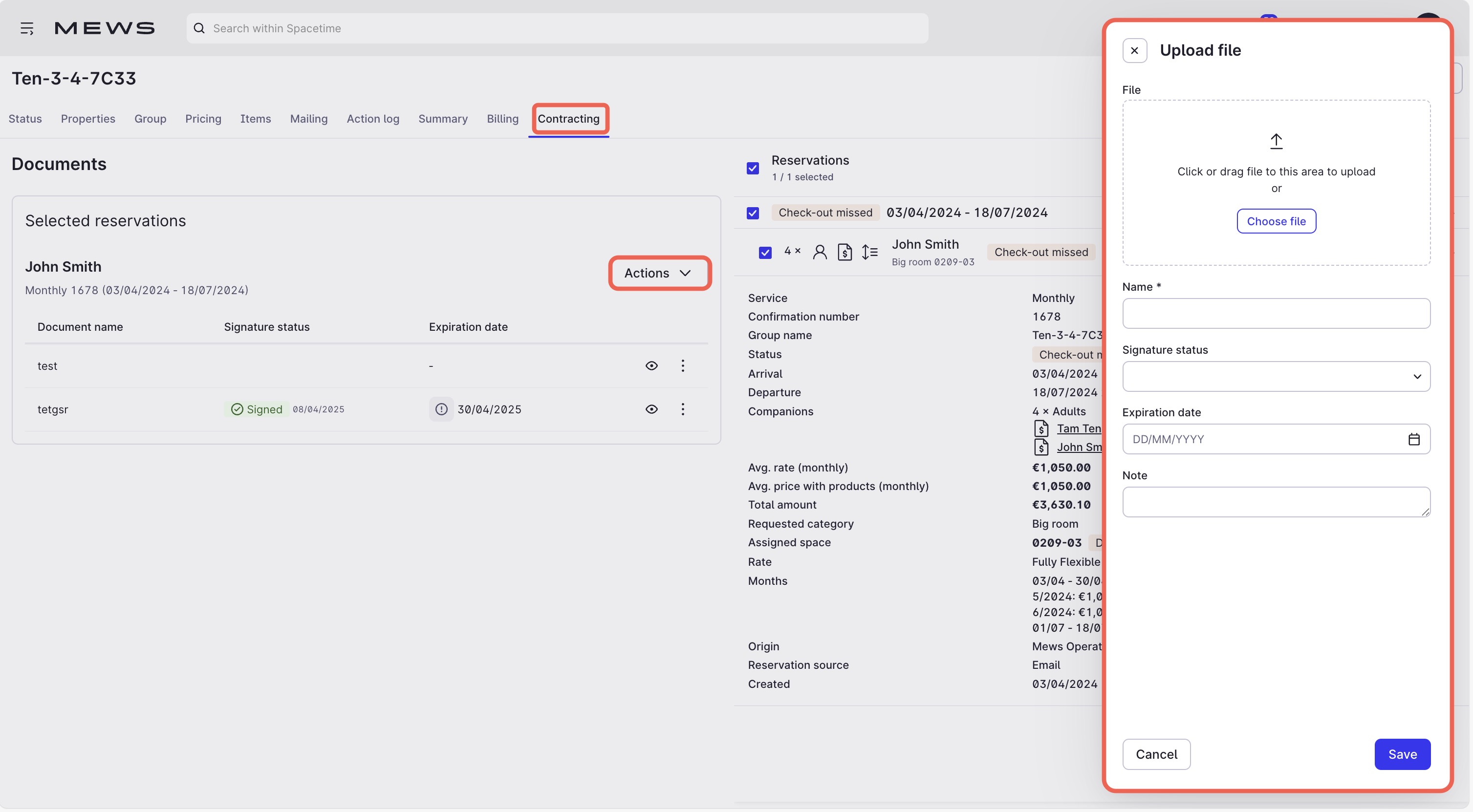 Upload a file to a reservation screen