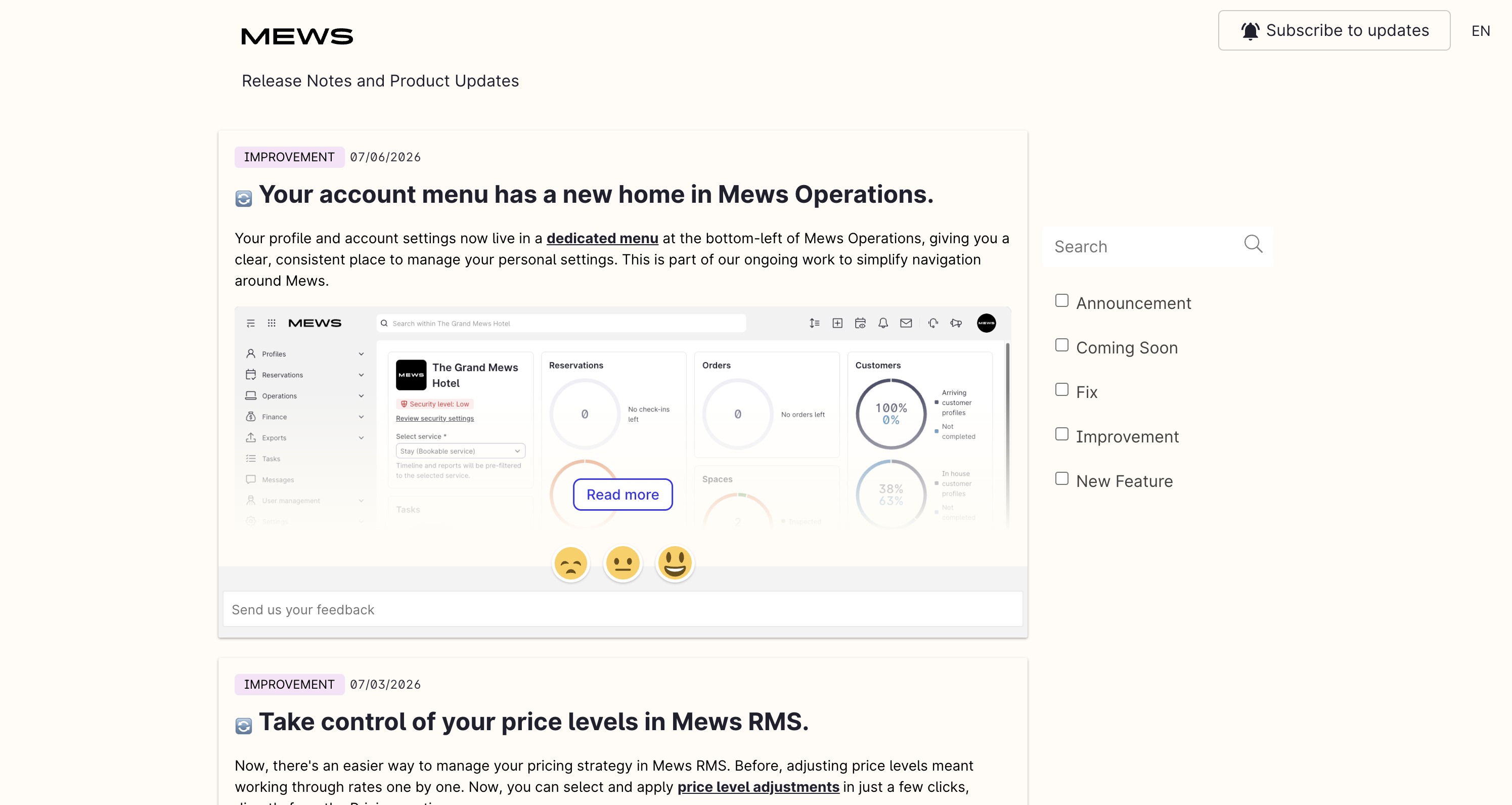 Subscribe to product release notifications screen