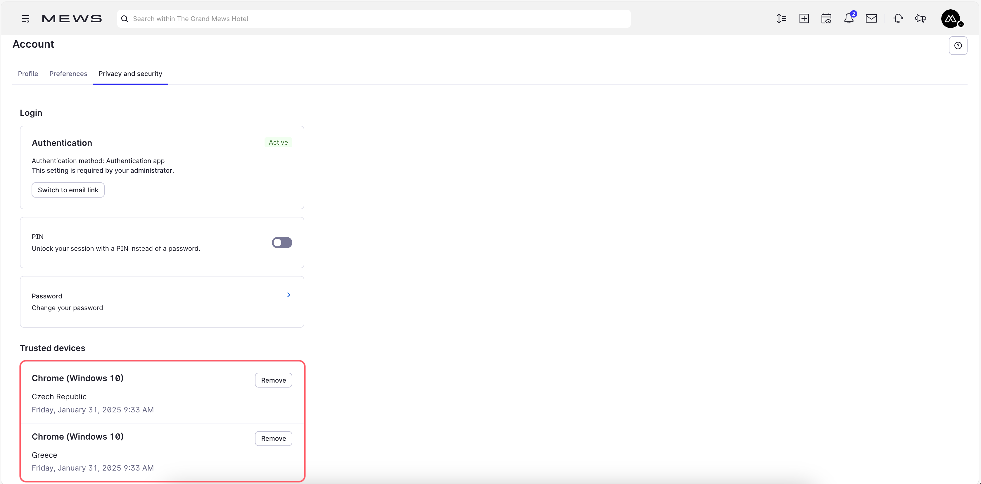 Monitor trusted devices screen