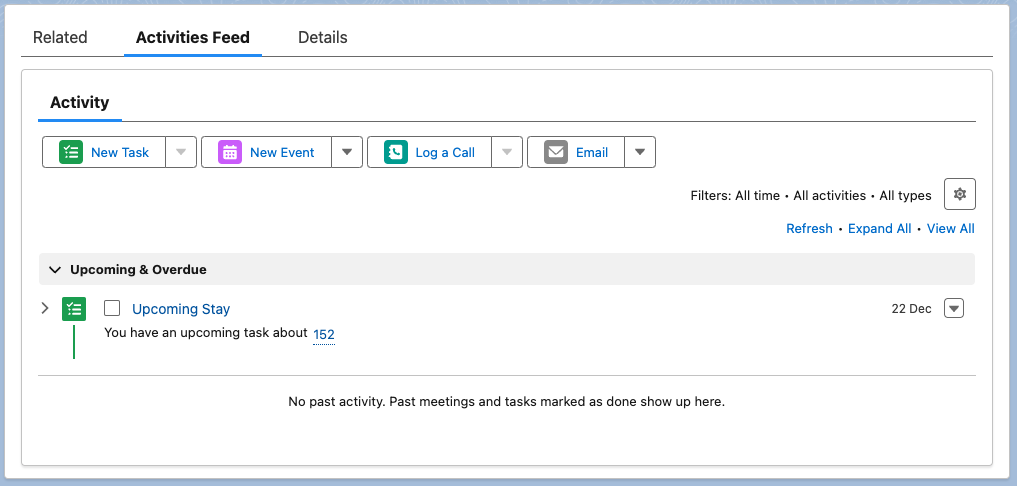 Flux d'activités du Tableau de bord de Salesforce