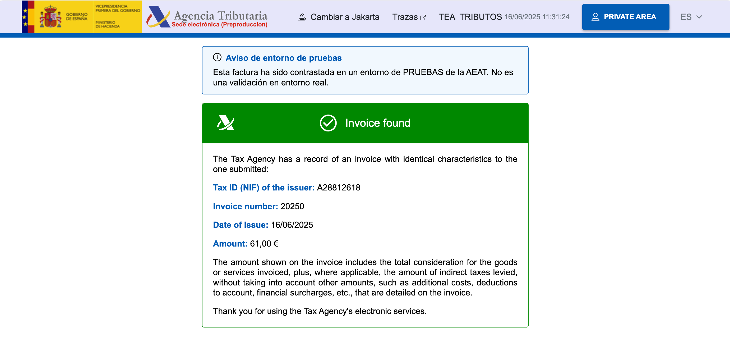 Agencia tributaria website screen