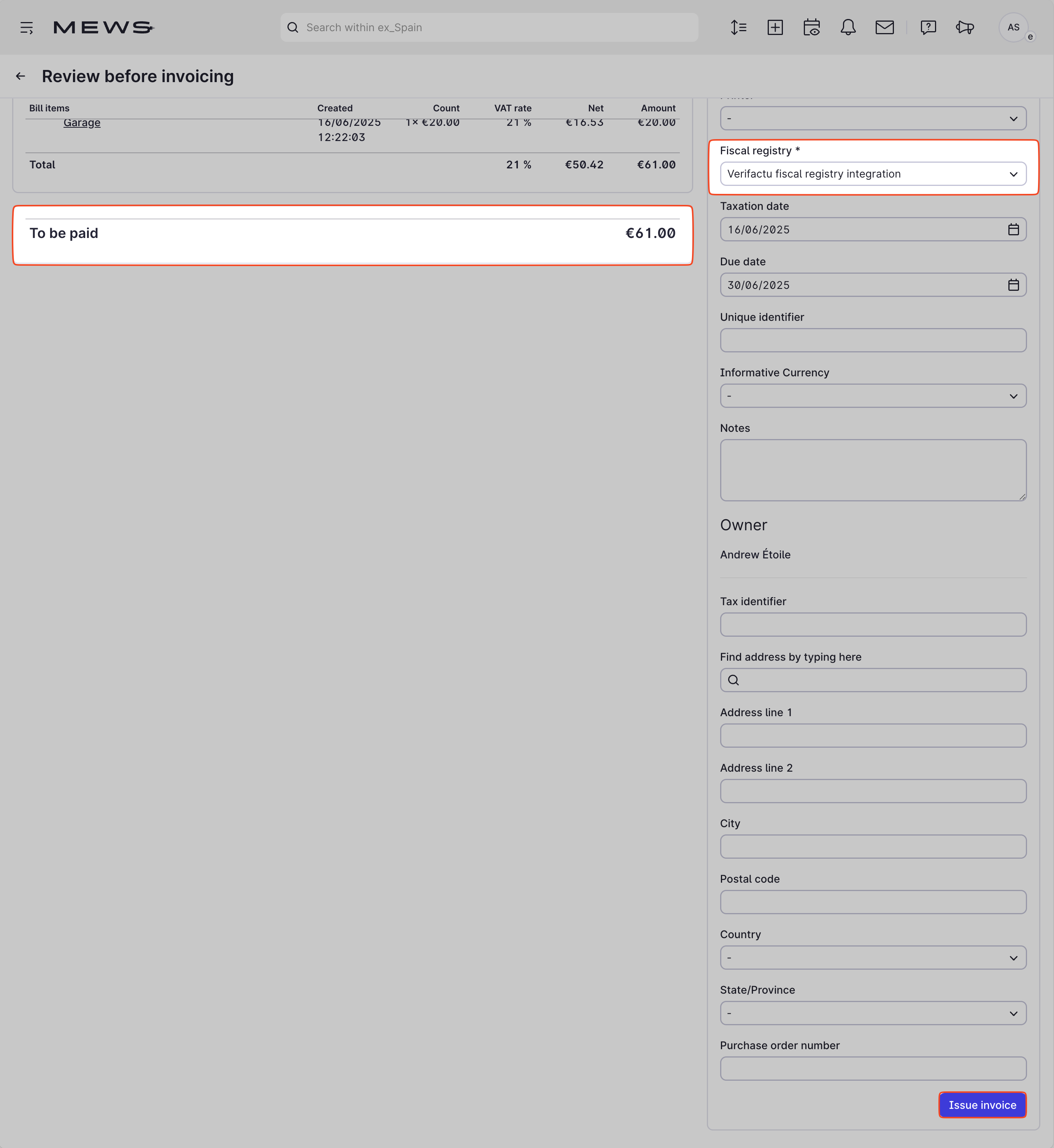 Issue simplified invoice