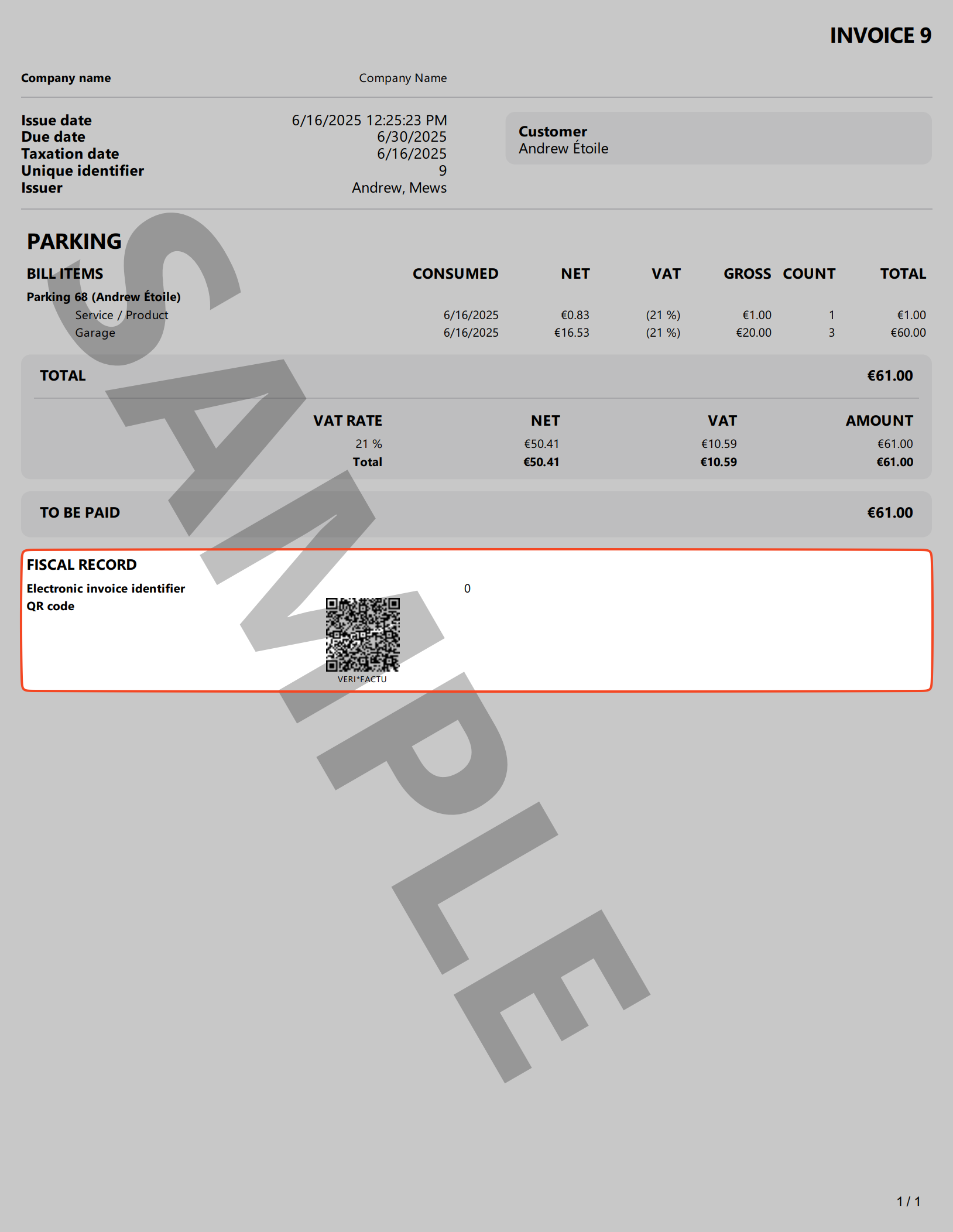 Invoice with QR code