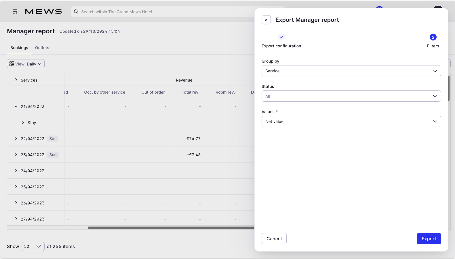 Managersrapport exporteren - filters