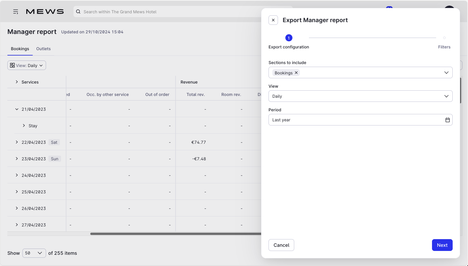 Managersrapport exporteren - exportconfiguratie