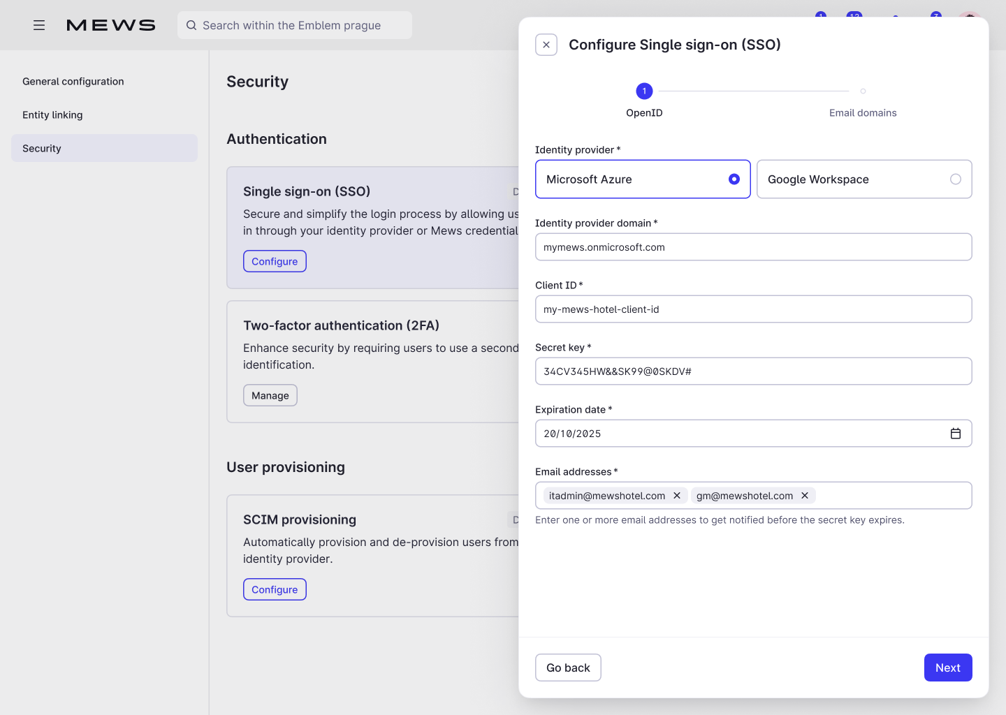 Configure SSO side panel