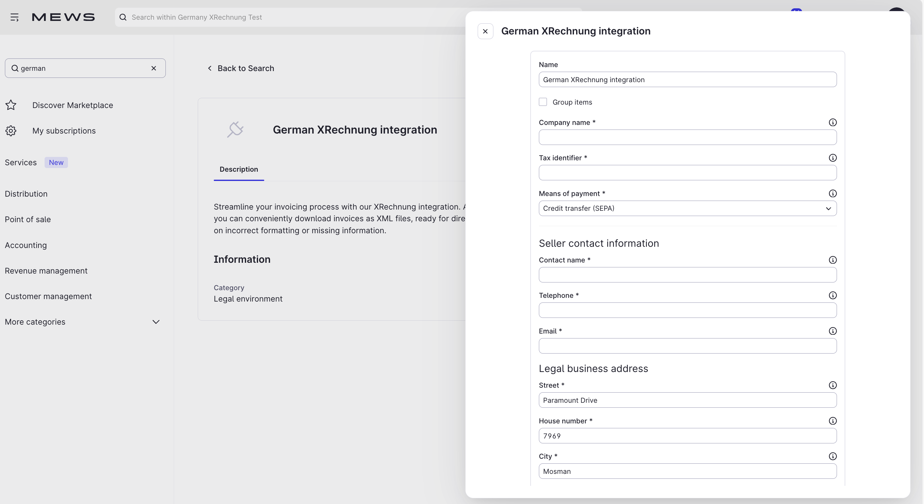 XRechnung integration settings