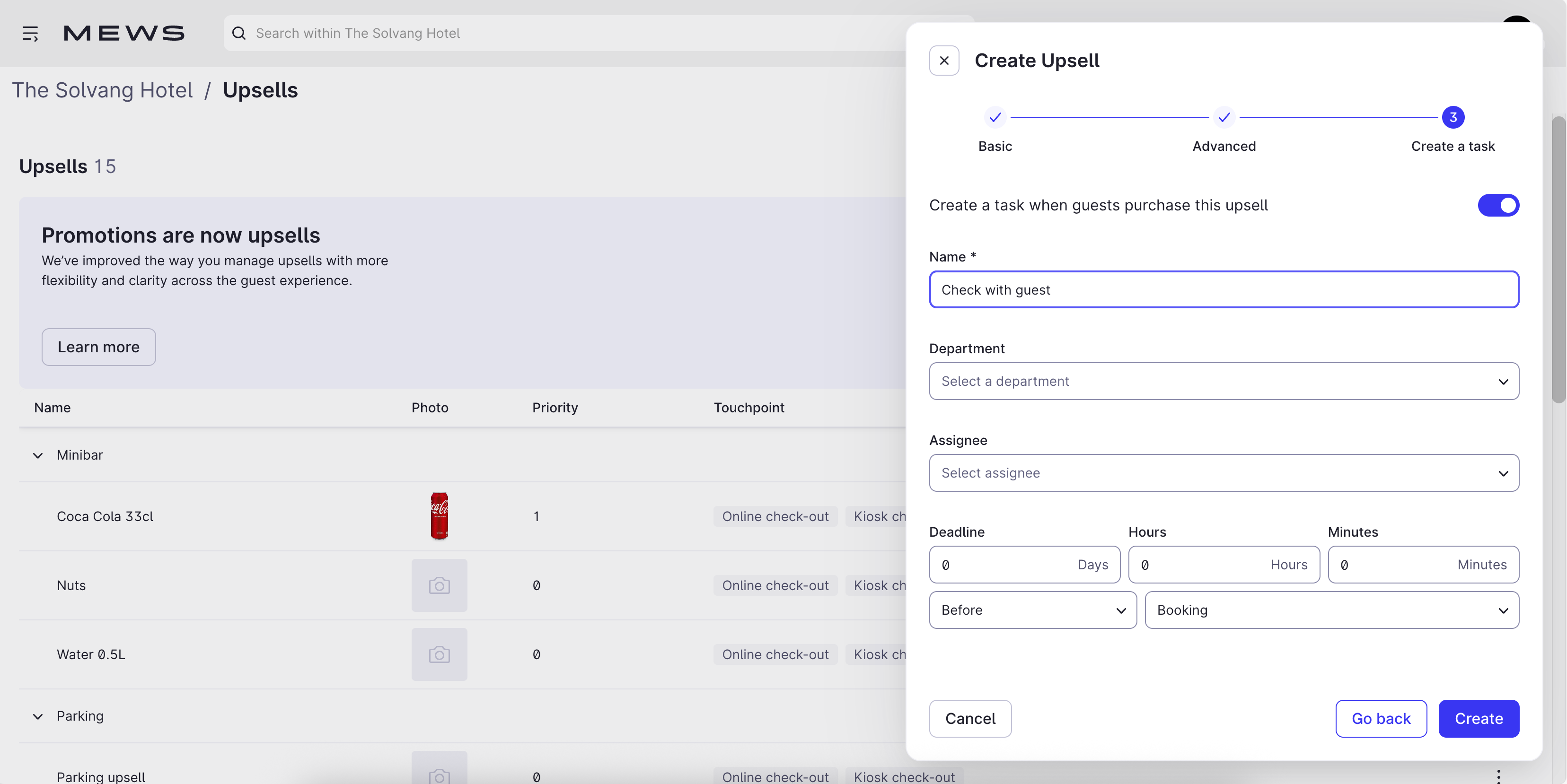 create upsell final step tasks