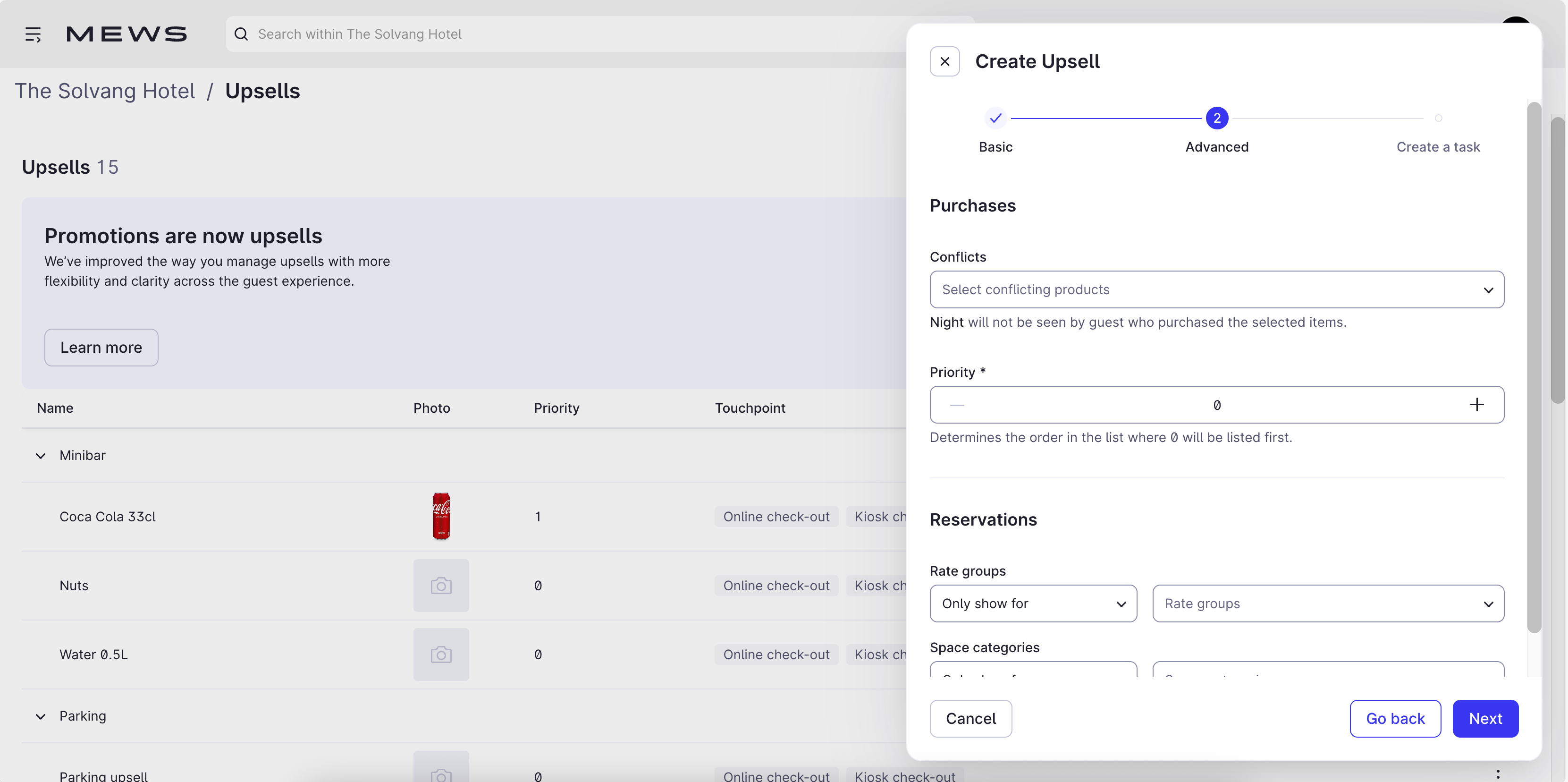 Advanced settings - create upsells