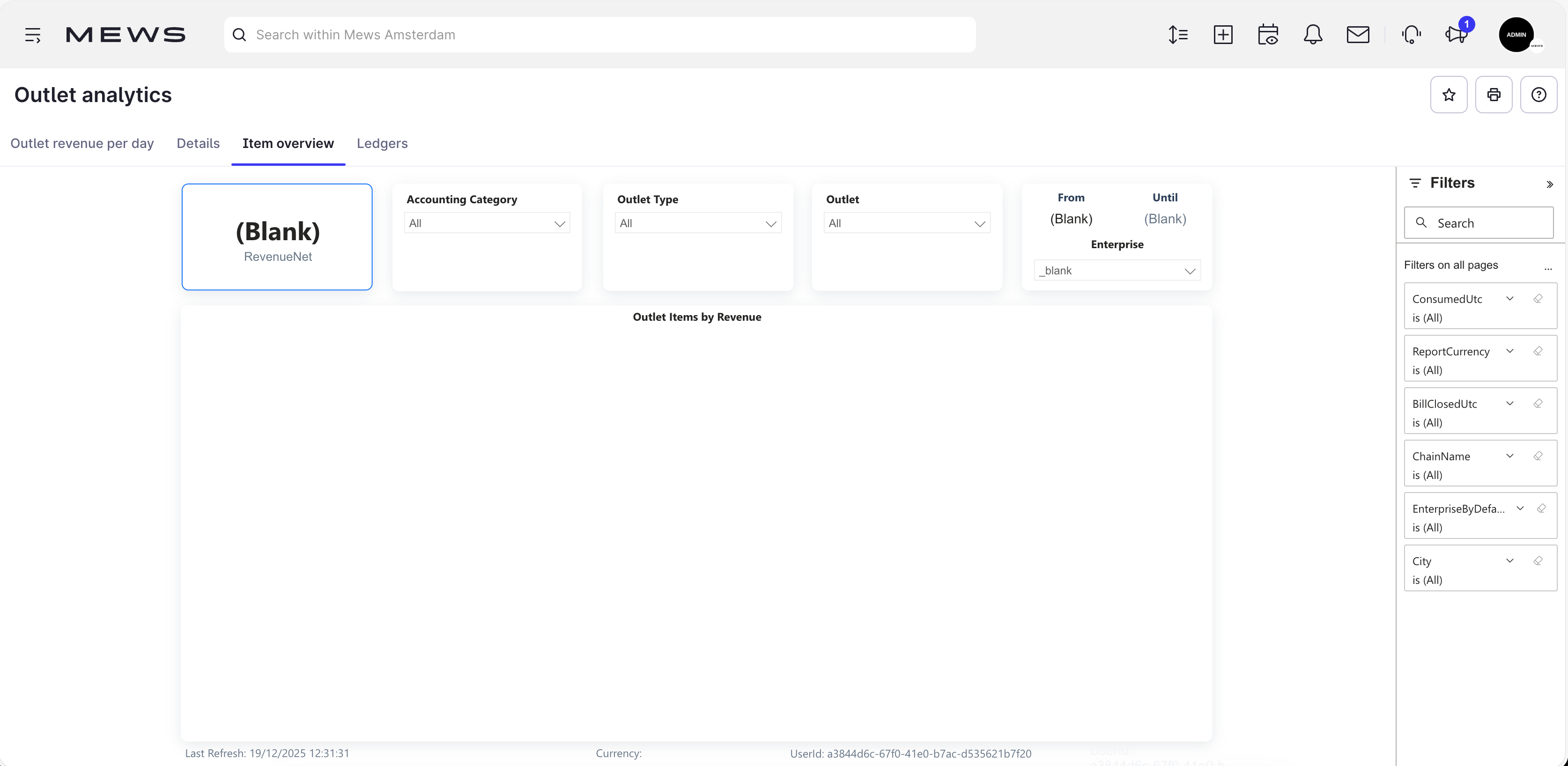Item overview - outlet analytics