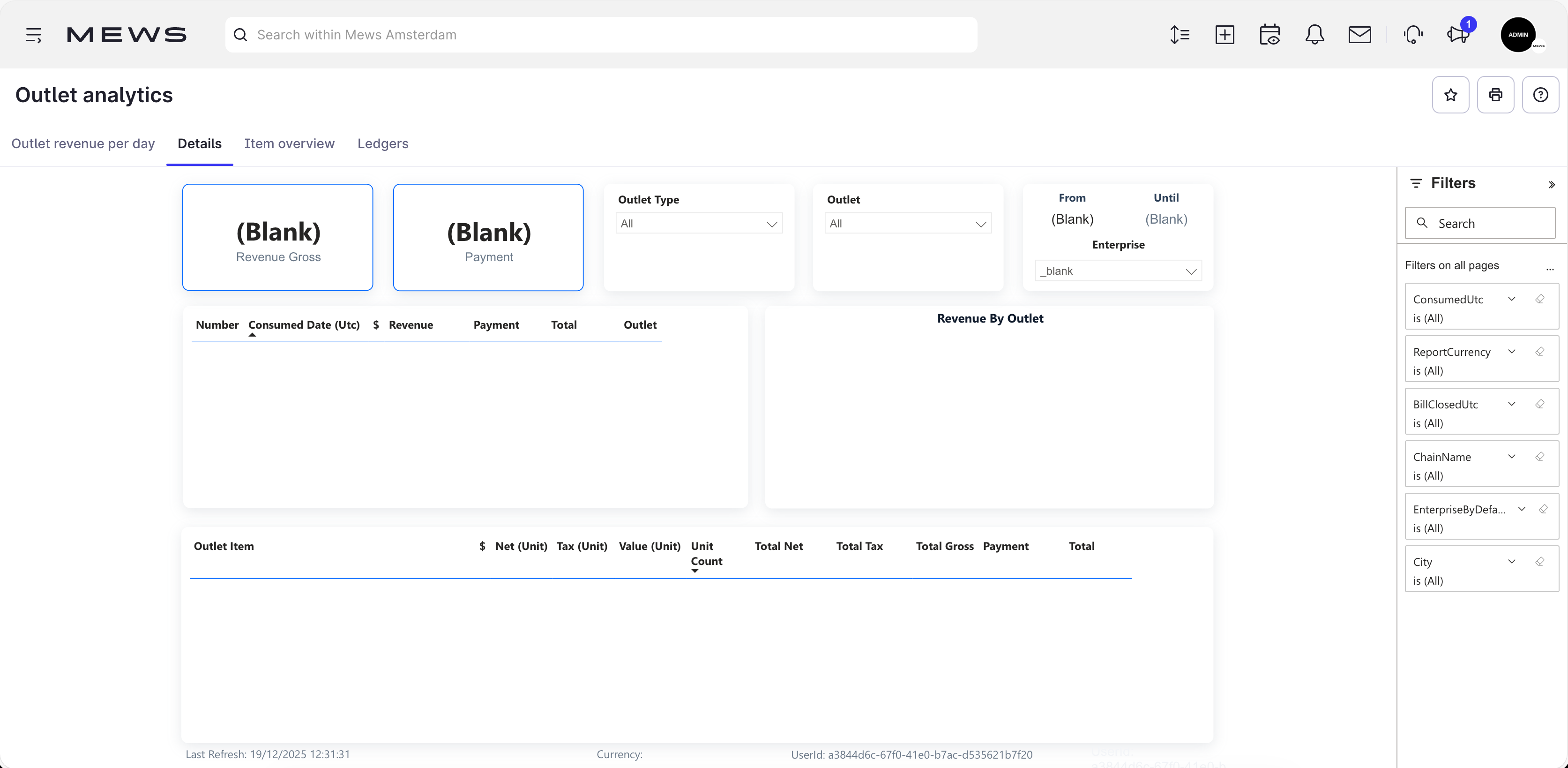 Details tab - outlet analytics