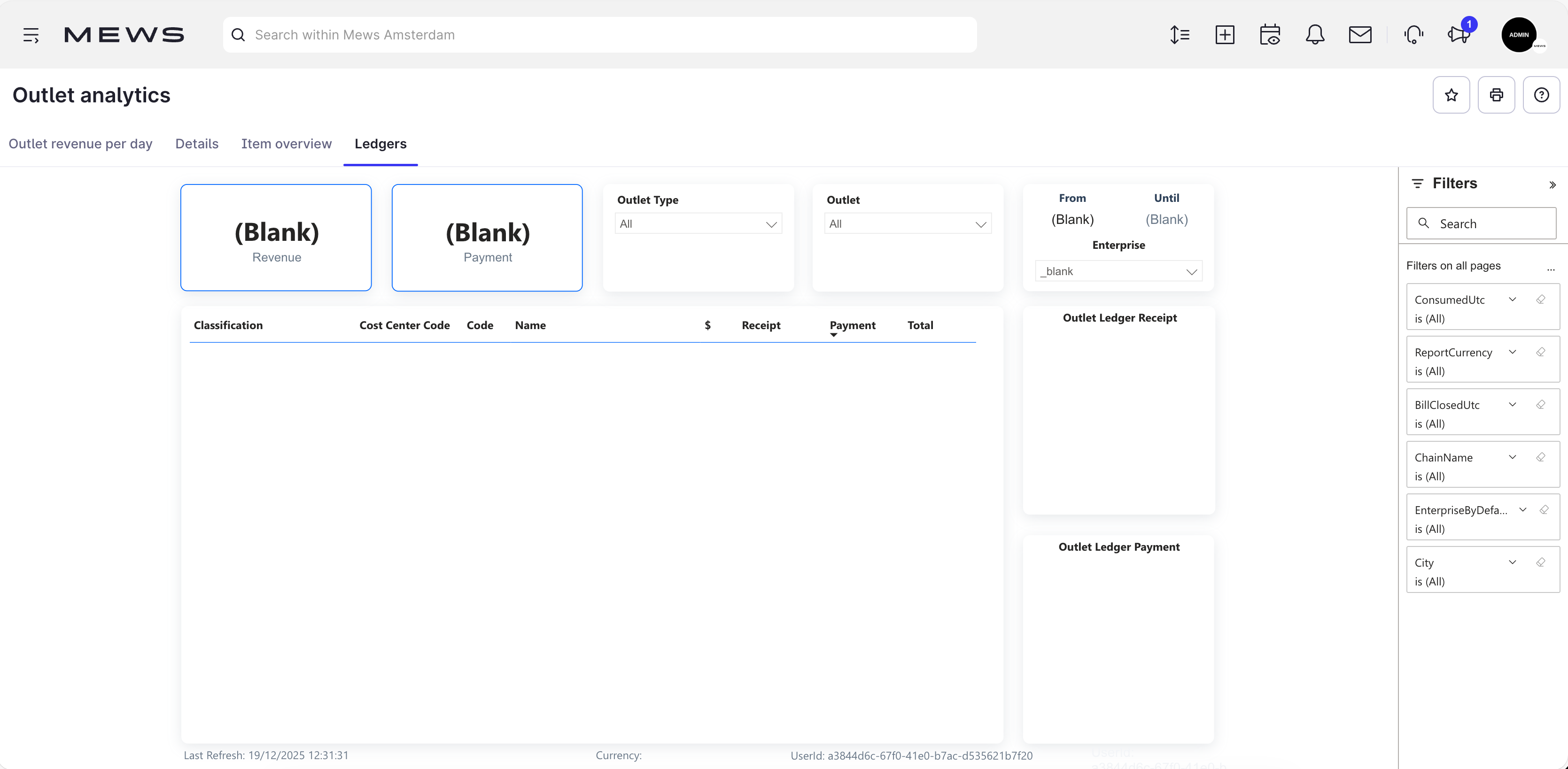 ledgers tab - outlet analytics
