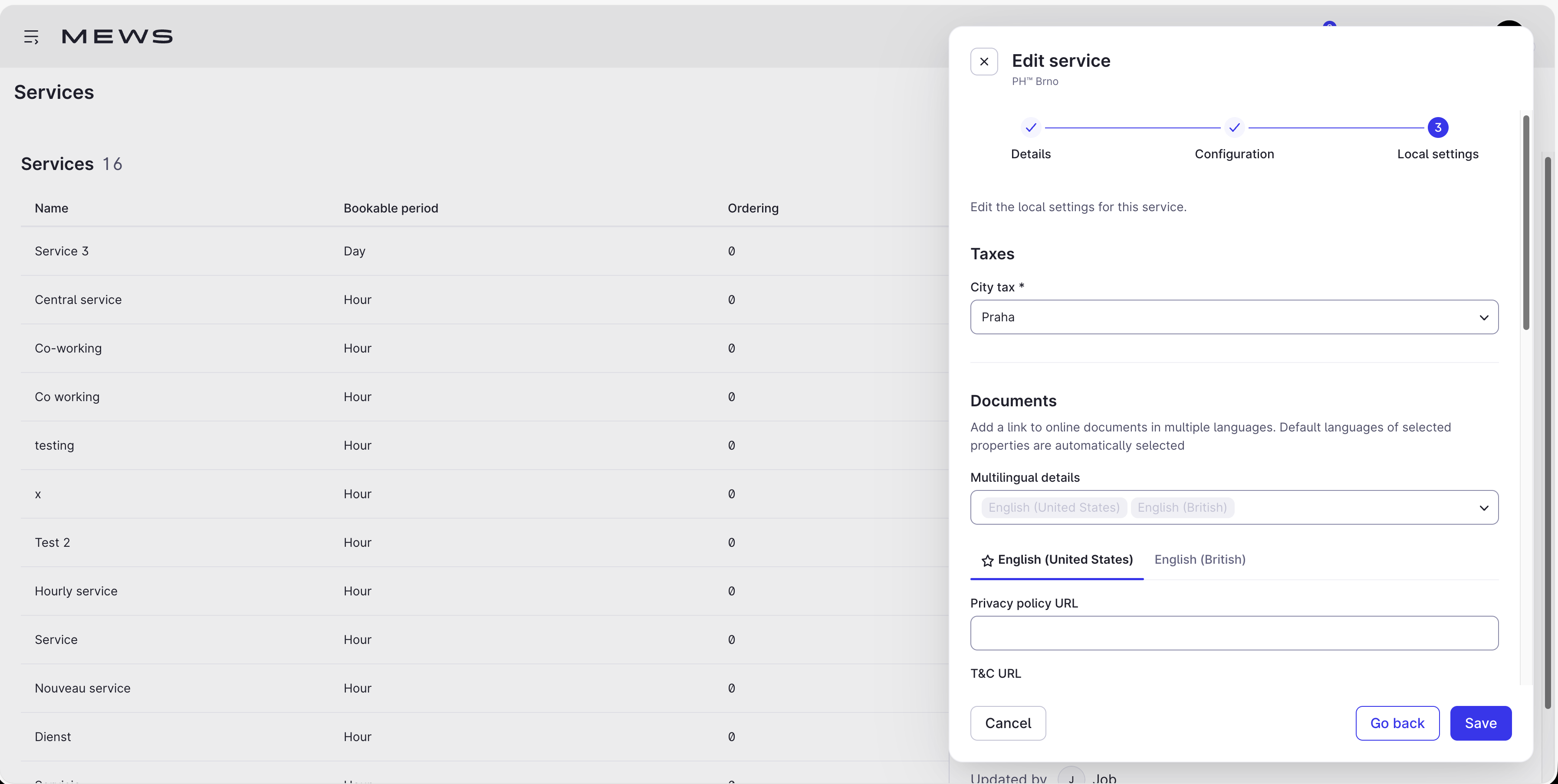edit service local settings step