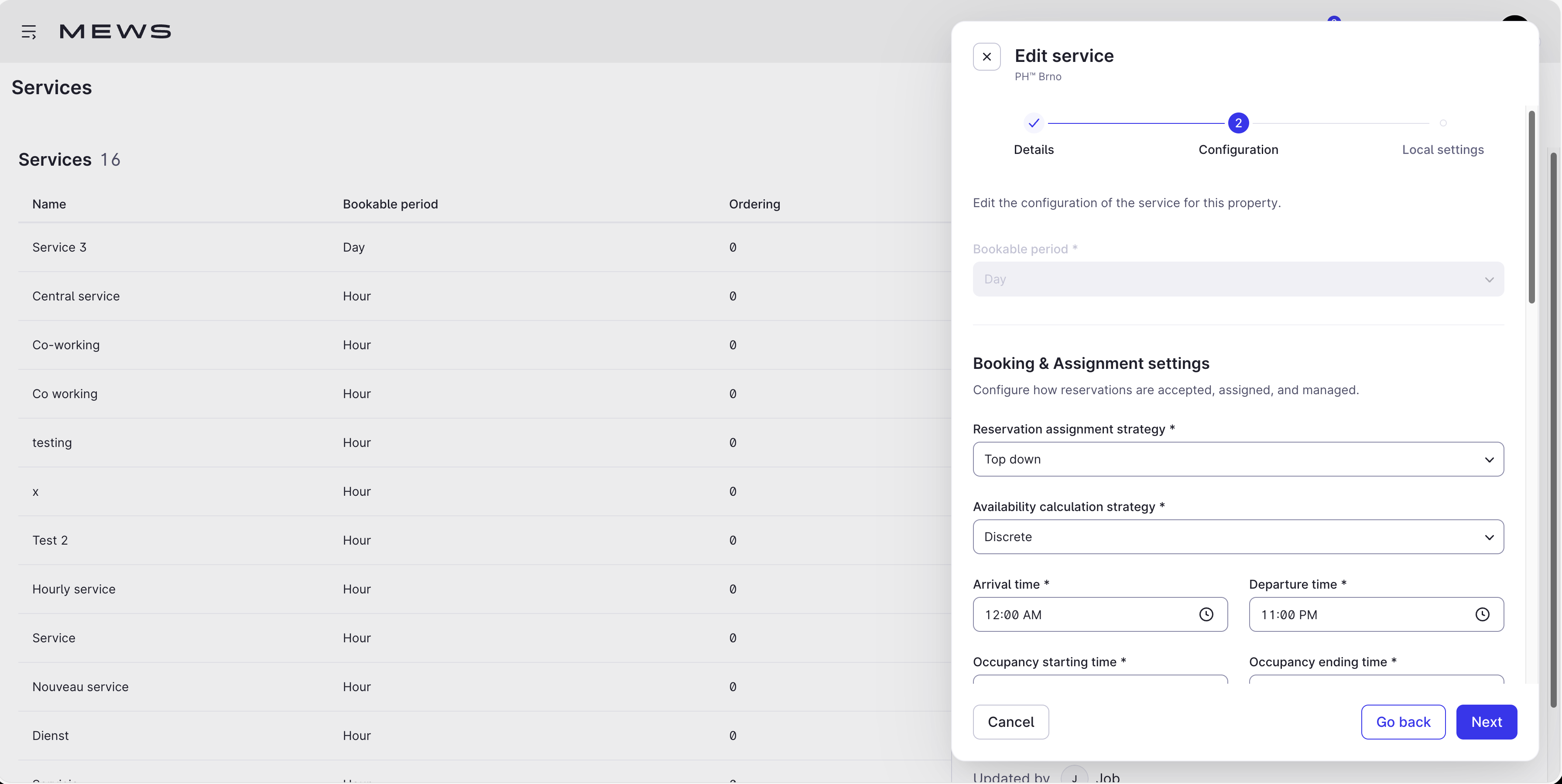 configuration step - edit a service