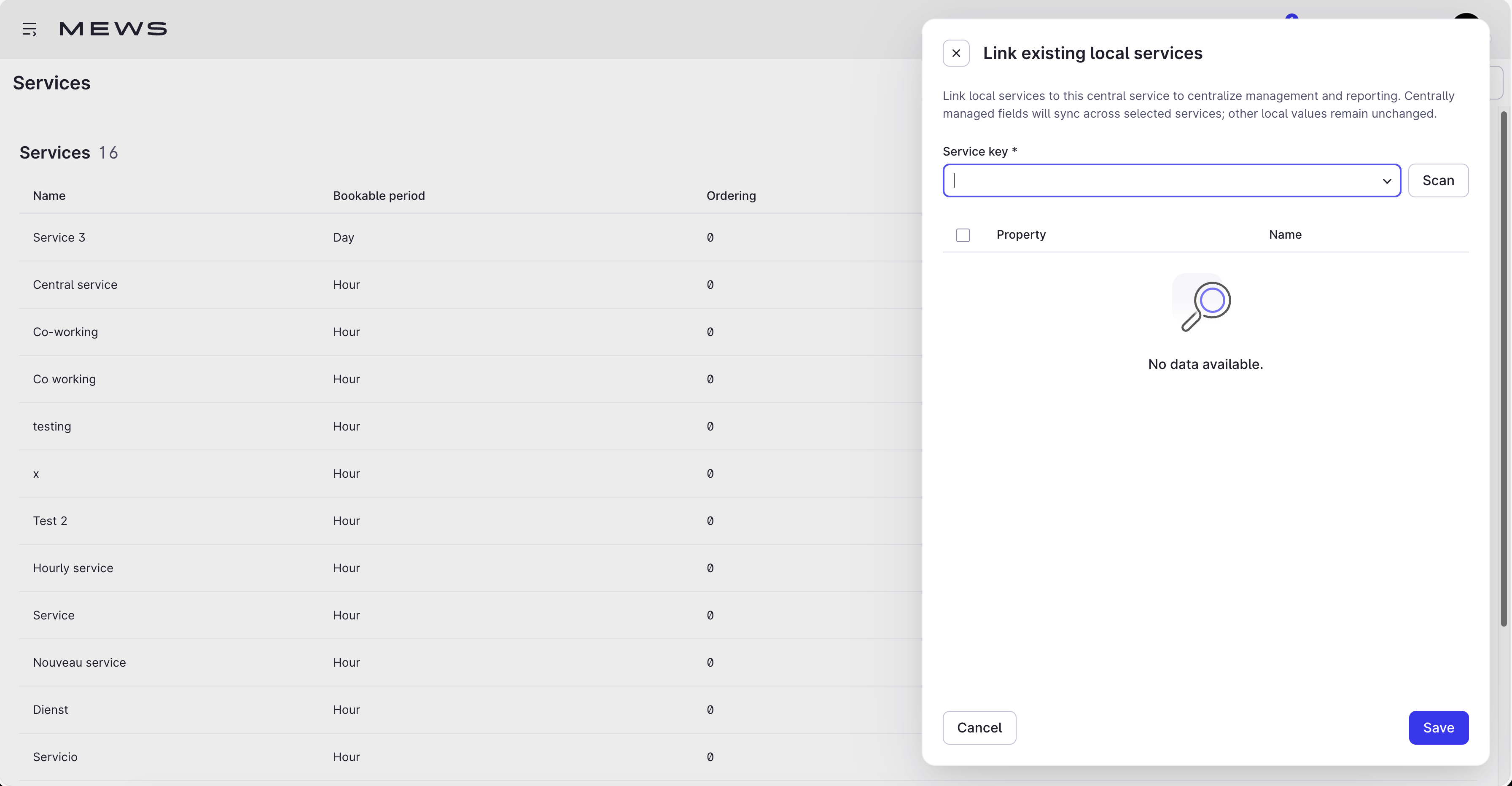 link existing services dropdown