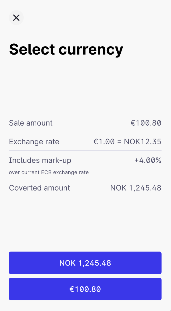 Multicurrency screen for Mews POS