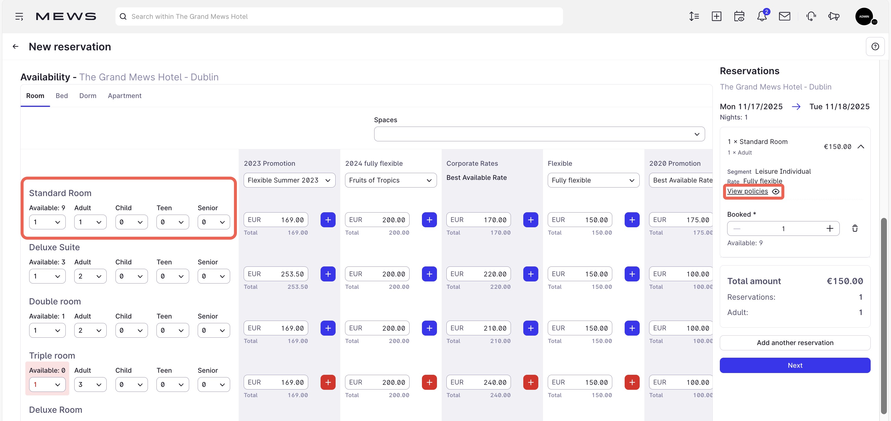 Step 2 create a reservation screen