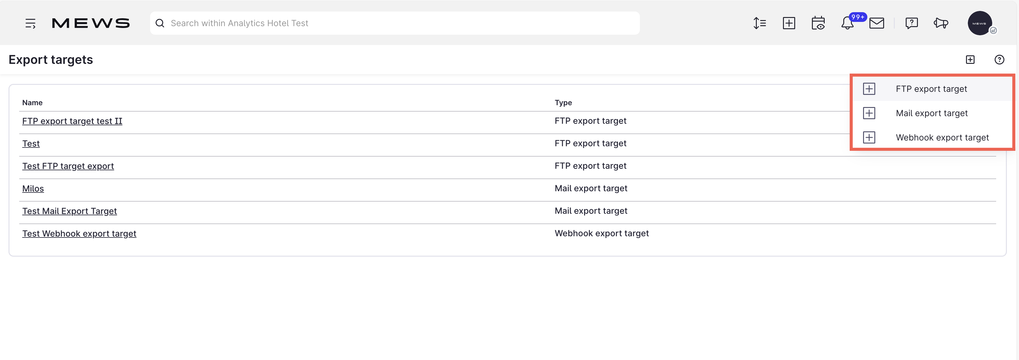 + Export targets options