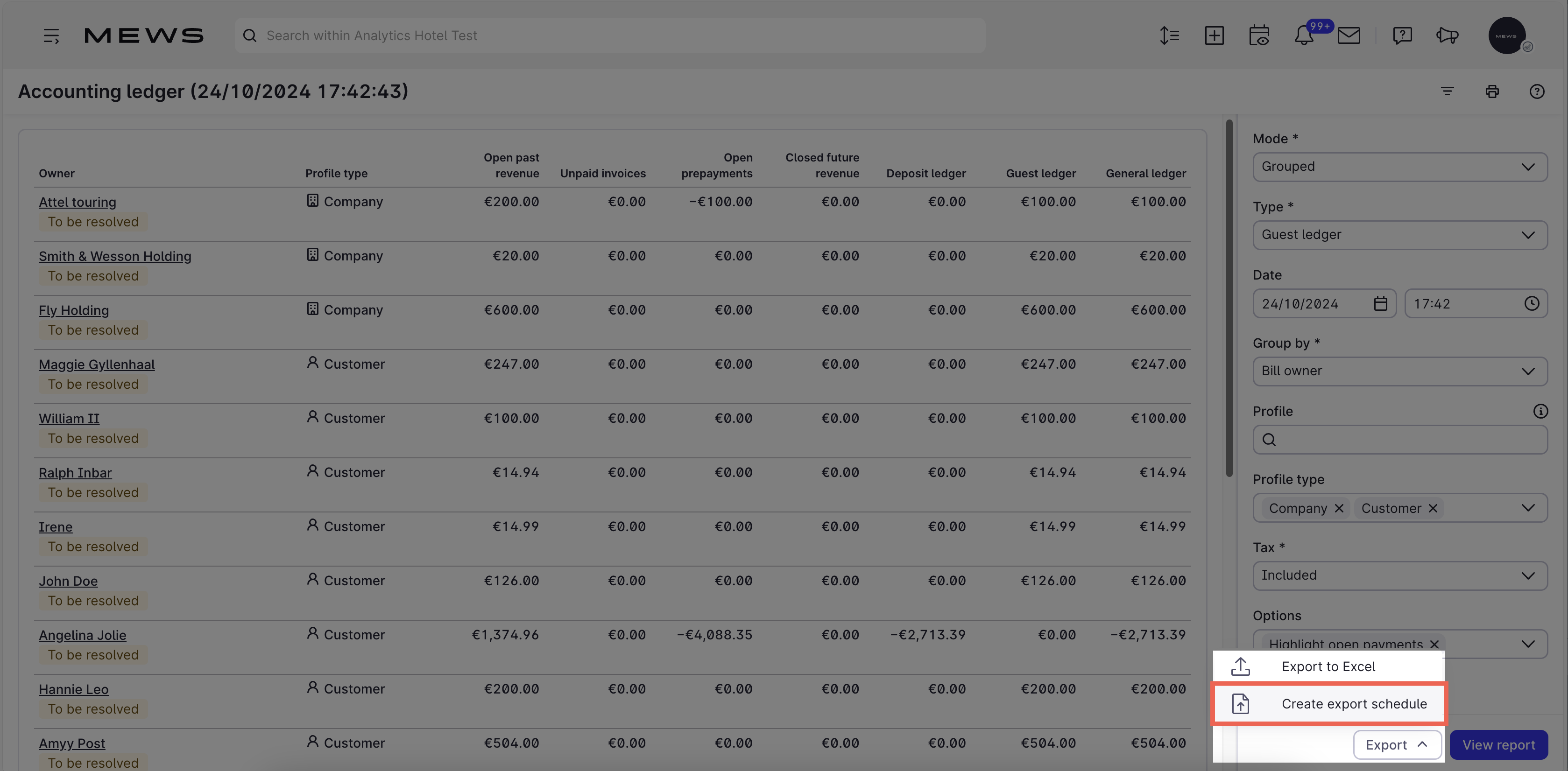 Create export schedule