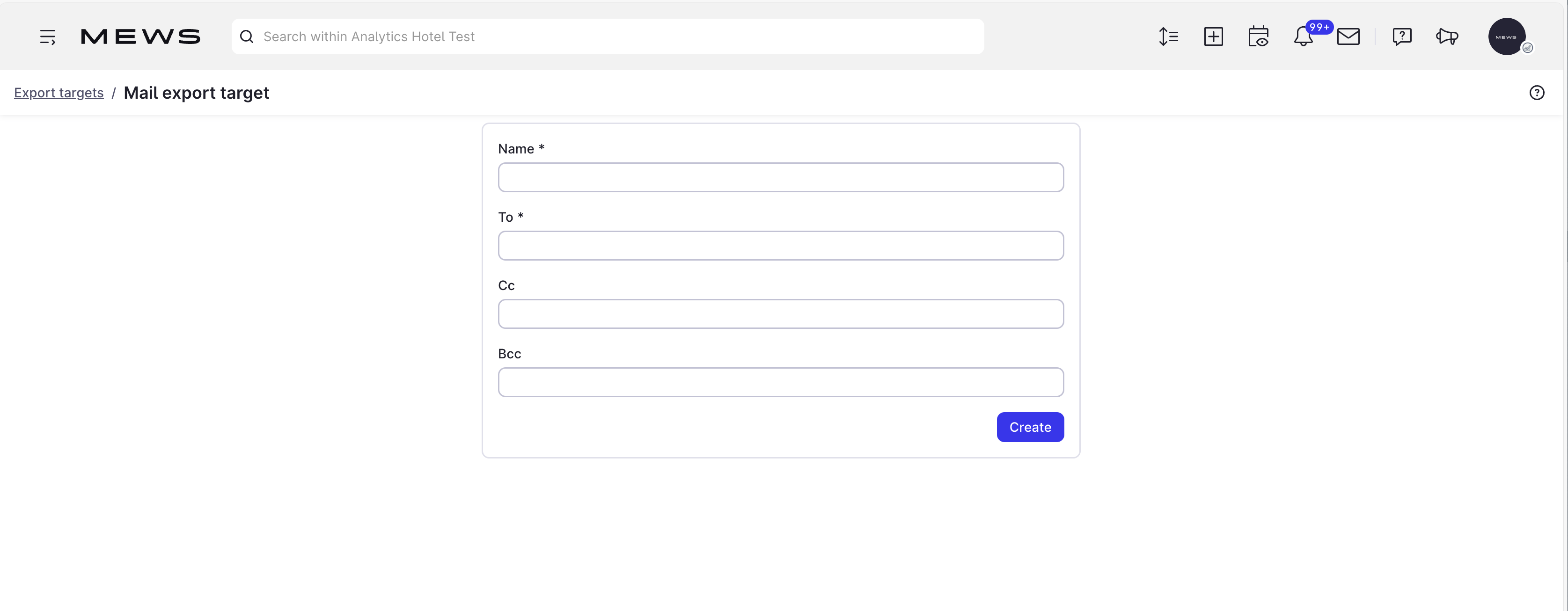 Create mail export target 