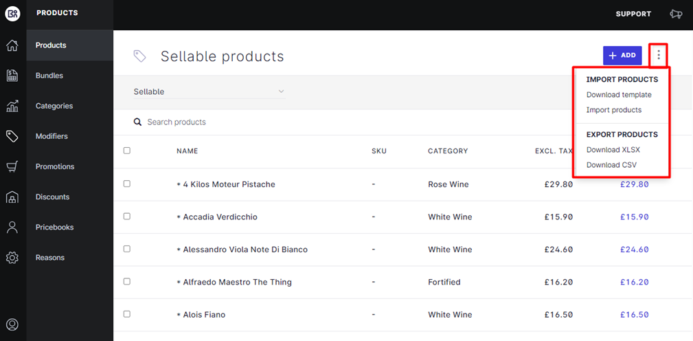 sellable products import