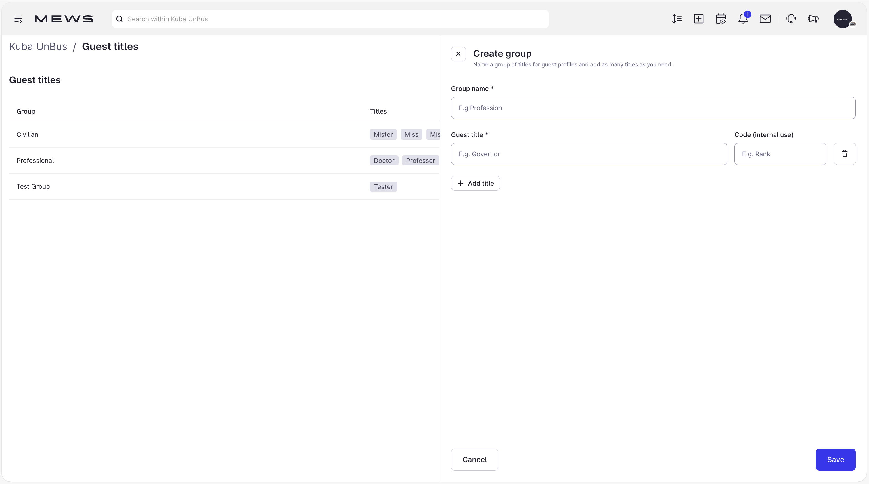 Customize guest titles screen